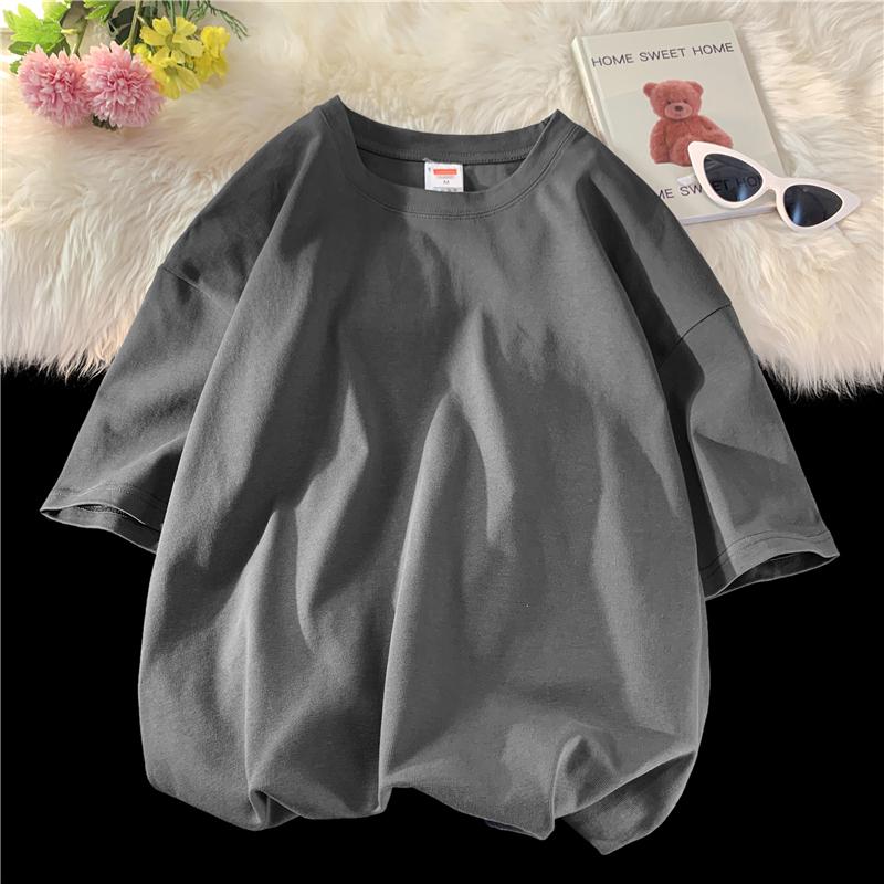 Summer New 260g 100% Cotton Fabric T-shirt Men High Quality Solid Color Short Sleeve Loose Tshirts Oversize Top Tees S-5XL