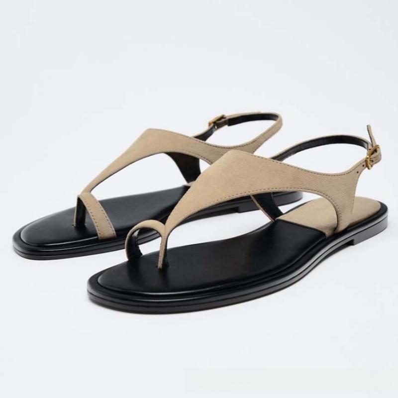 

Rome Retro Women Flat Sandals 2025 Summer New Casual Toe-Mounted Low Heels Shoes Comfortable Walking Women Sandals 35