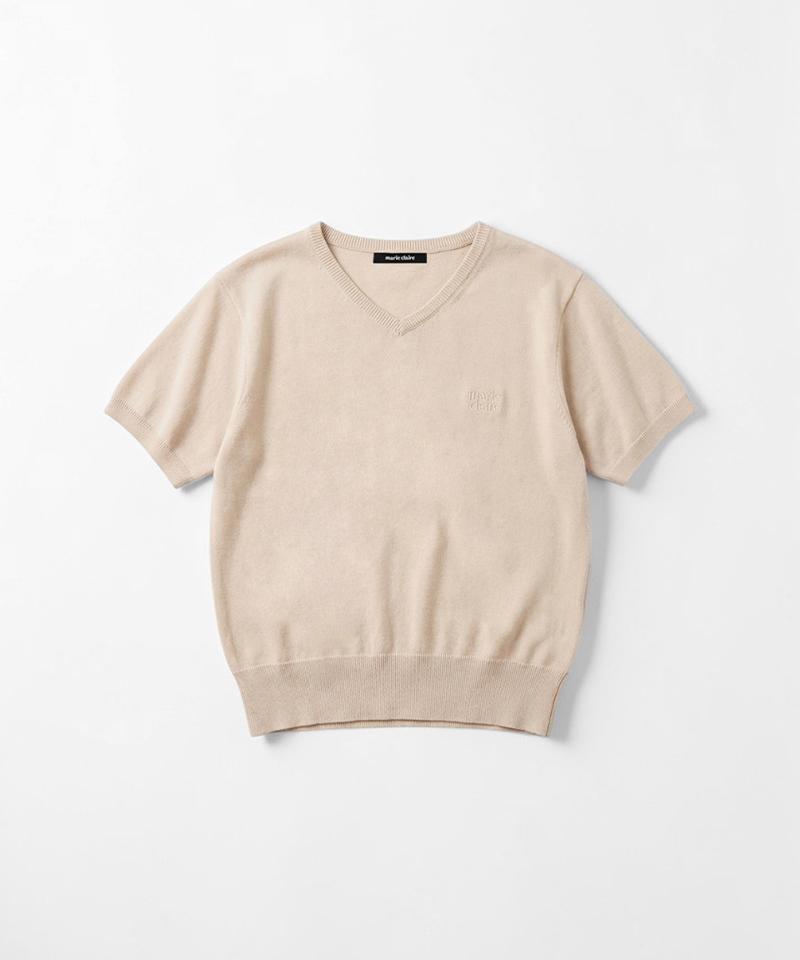 MARIE CLAIRE Basic Logo V-Neck Short Sleeve Knit (Magbkn05Mbe)