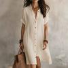 Loose Fit Button Down Shirt Dress Short Sleeve Casual Collar Design Lightweight Fabric Knee Length