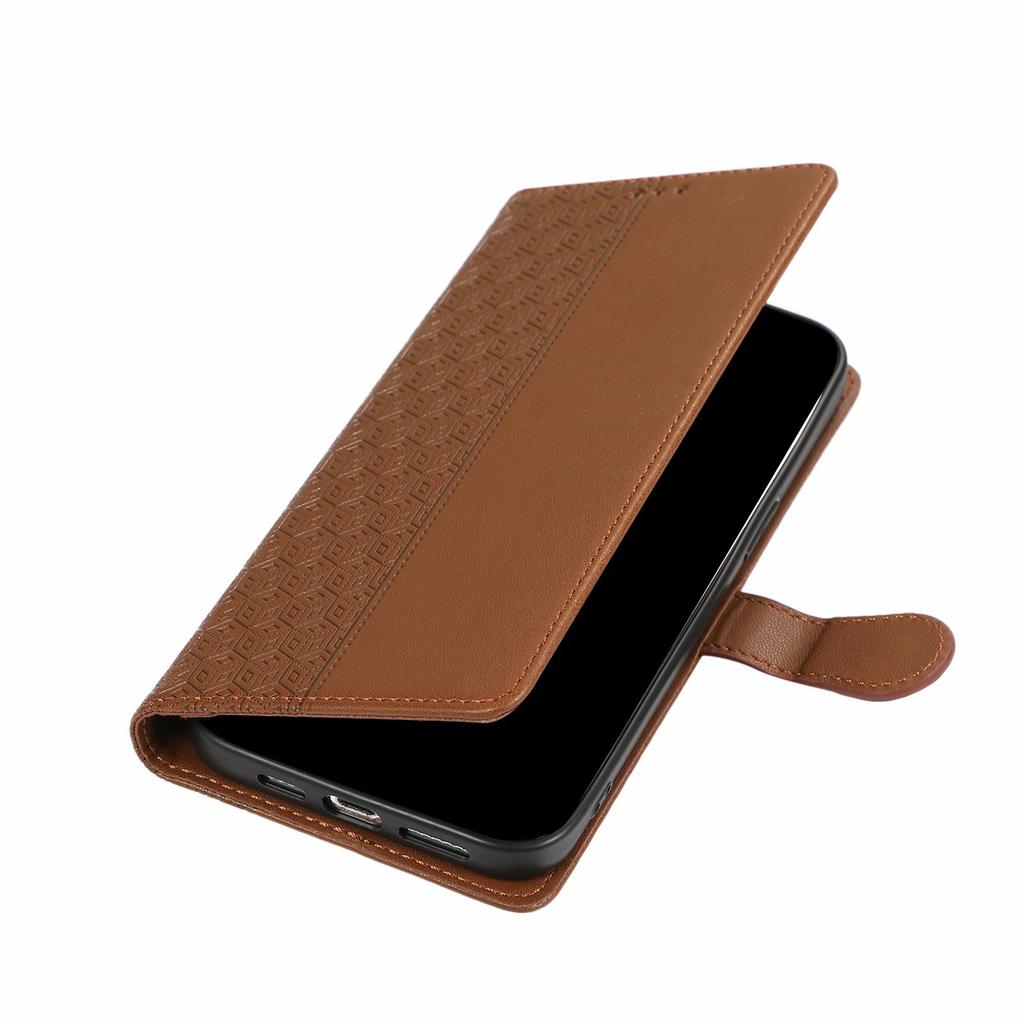 For iPhone 17 Case Splicing Imprinted Rhombus Leather Phone Cover with Wrist Strap