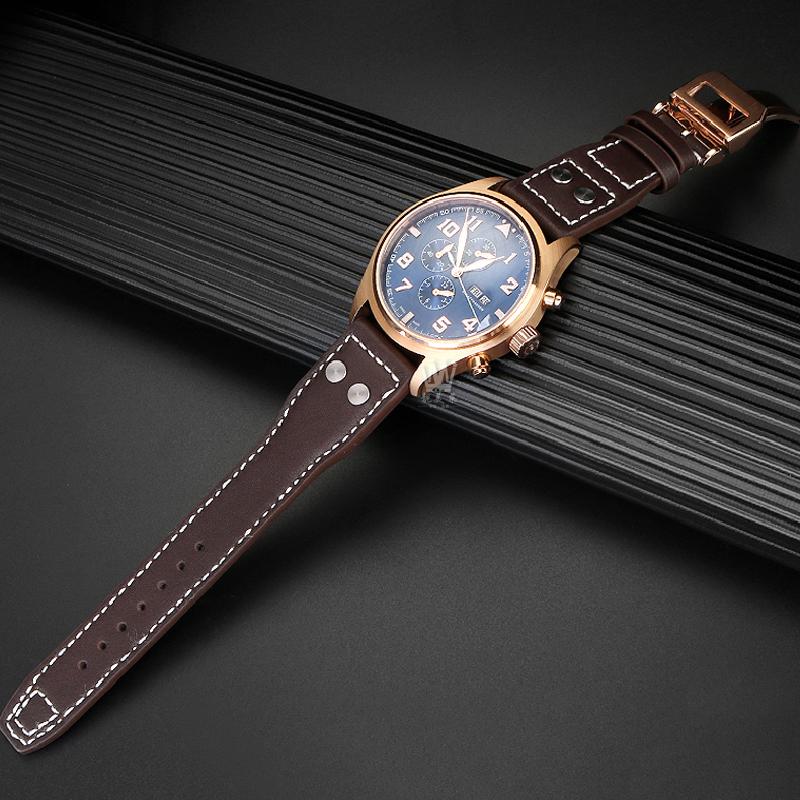 20mm 21mm 22mm Řemínek k hodinkám pro IWC Pilot Spitfire Princekin Mark dermis Černý Hnědý Hovězí Kůže Náramek Skládací Spona Řemínek k Hodinkám
