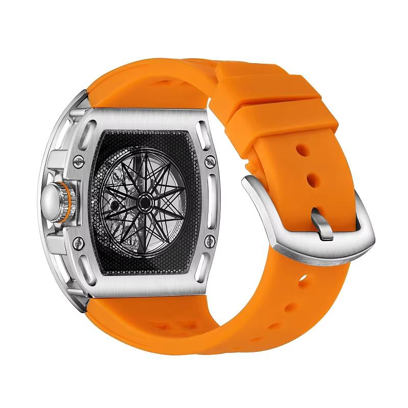 Luxury Fashion Men's Sports Wristwatch 20mm Stainless Steel Quartz Movement 50 Bar Water Resistant Luminous Hollow Design