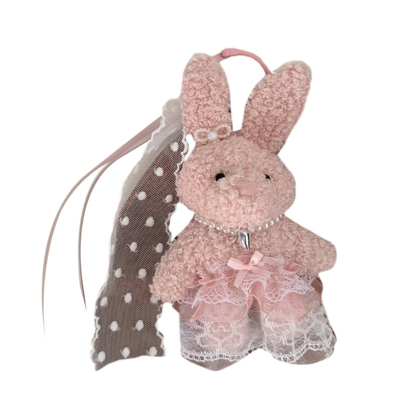 Elegant Plush Bear Keychain Charm Keyring Soft Furry Animal Pendant for Backpacks and Bags Fashion Accessory Decoration