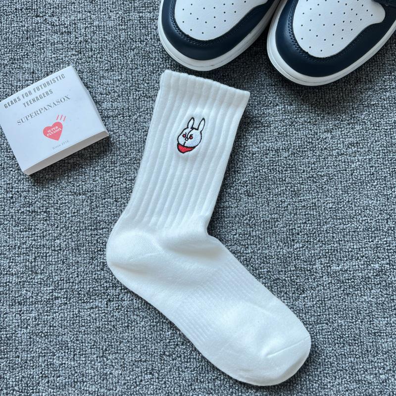 Cityboy Men's Trendy Cartoon Embroidery Mid-Calf Socks - Sweat-Absorbing Sport Socks for Autumn & Winter