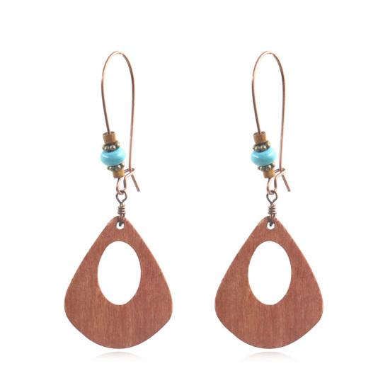 1 Pair Flower Shape Bohemia Drop Earrings Wood Waterdrop Shape Beads Hook Earrings Jewelry