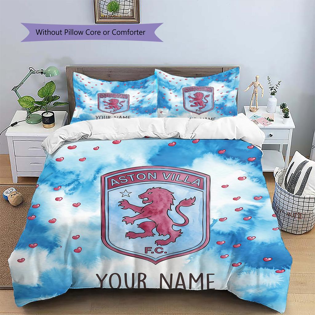Custom Name Aston Villa2 Pattern Bedding Quilt Set  Home Decoration  Gift (1 * duvet cover + 2 * pillowcase  without core)