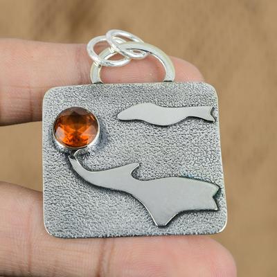 Natural Citrine Gemstone Pendant Orange 925 Sterling Silver Indian Jewelry