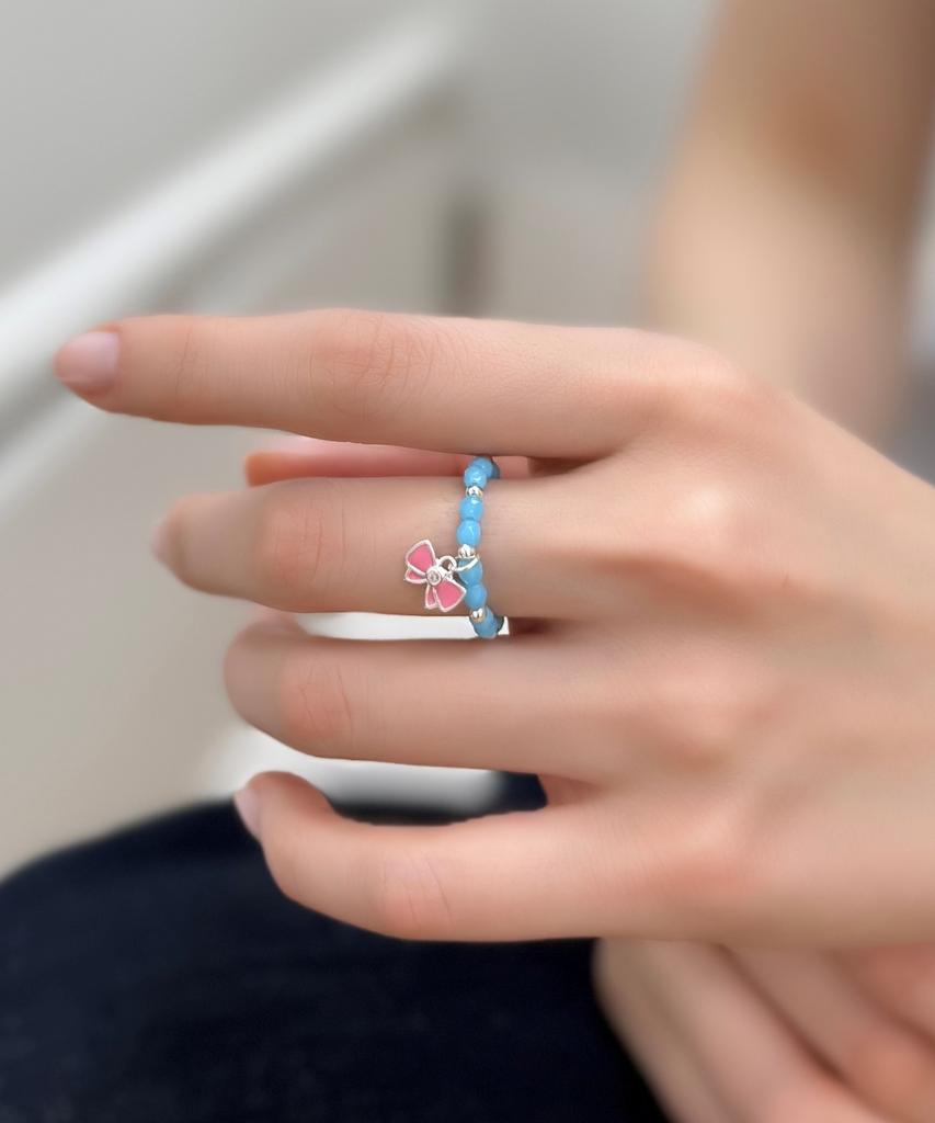 Bonbeau Silver Pink Ribbon Silverball Beads Ring 925 Silver Pink Ribbon Silver Ball Banding Czech Bead Ring (Type A)