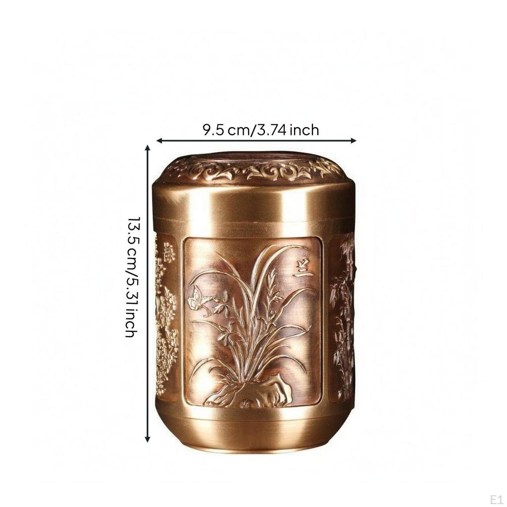 Metal Tea Canister Lustrous Finish Domed Floral Pattern 13.5CM 625G