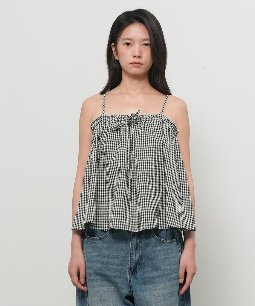 GENERALIDEA Check Frill Sleeveless Top [Black] / Gf2Lts533