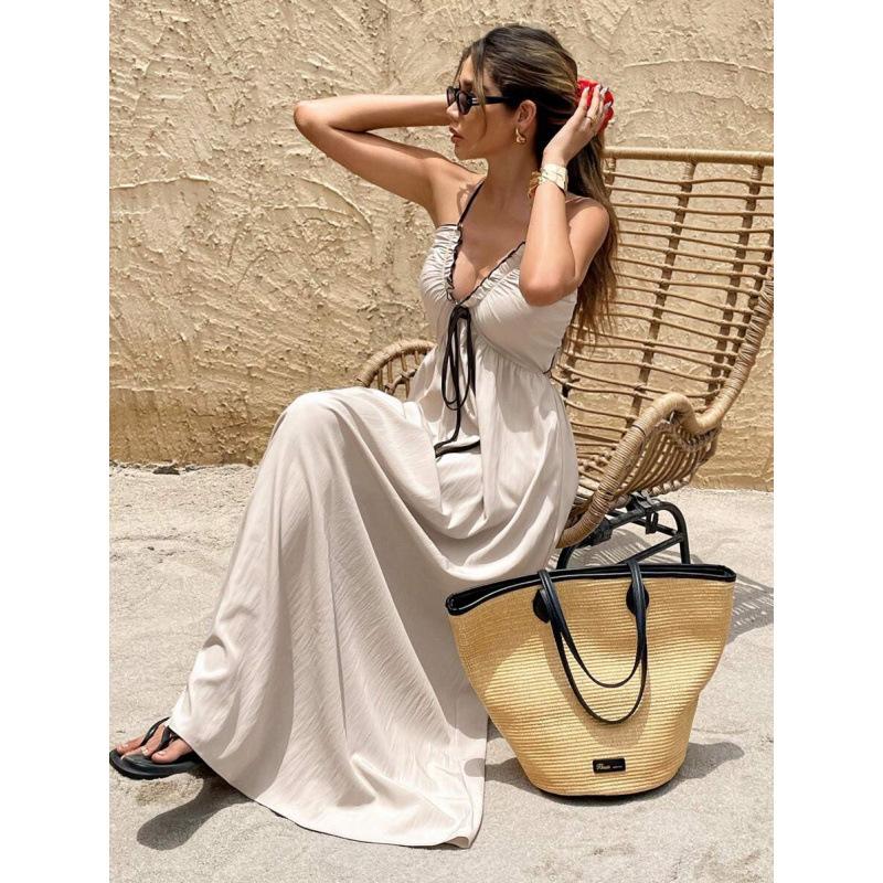 European summer new vacation leisure temperament backless neck V-neck sleeveless long dress
