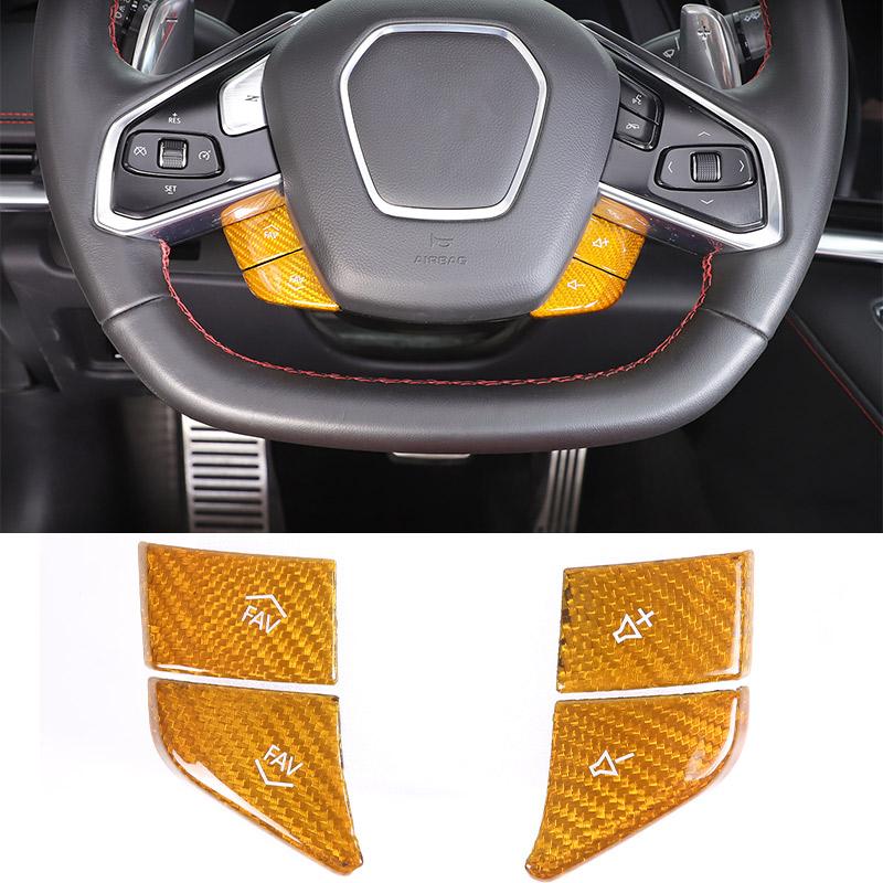 

Real carbon fiber For Chevrolet Corvette C8 Z51 Z06 - Car Steering Wheel Button Cover Sticker Interior Accessories yellow carbon fiber