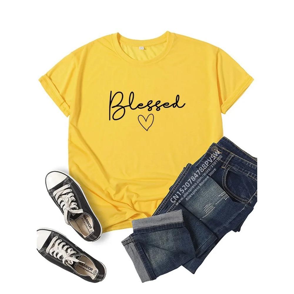 

Благословенное Сердце Принт Футболки Женские Летняя Одежда Футболка Харадзюку Графическая Футболка Повседневные Топы с Коротким Рукавом для Девушки XXXL