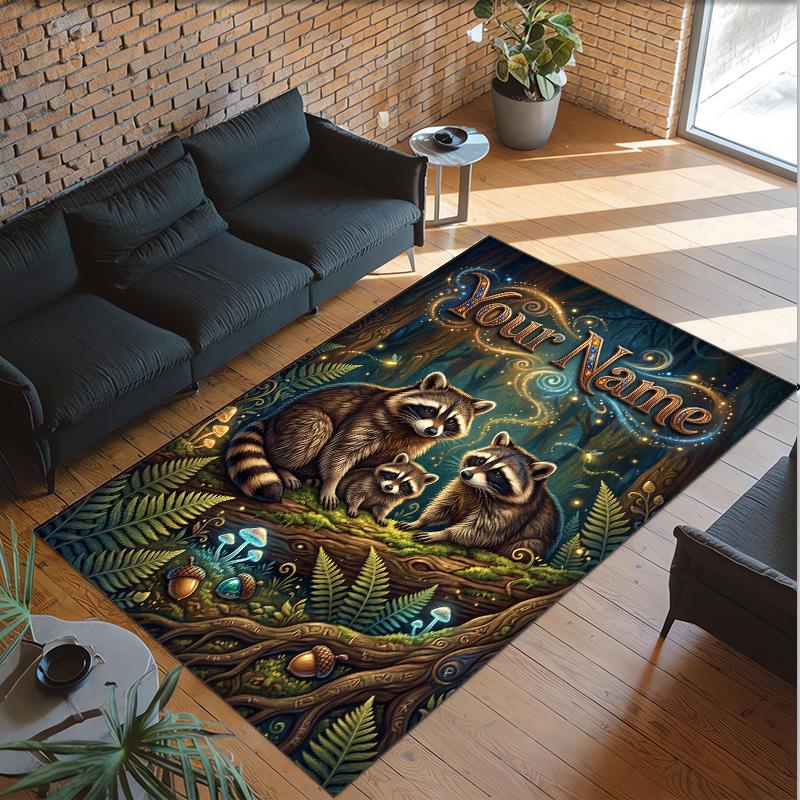 Forest Nature Theme Crystal Velvet Rug Personalized Custom Name Text Soft Floor Mat Home Decor