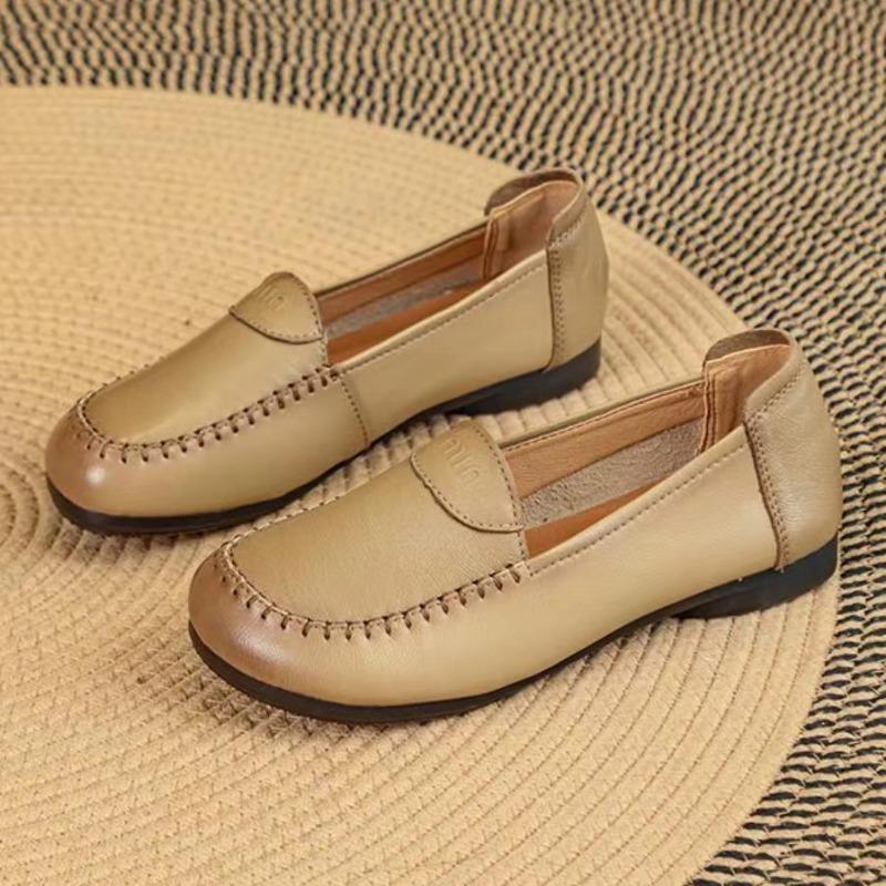 Spring and Autumn New Shallow Mouth Mother Shoes Sheepskin Soft Sole Flat Bottom Non-slip Women's Shoes Beef Tendon Sole Non-slip Medium Single Shoes