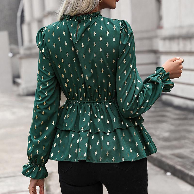 Women's Fashion Casual Autumn Rhombus Print Long Sleeve Blouses & Shirts