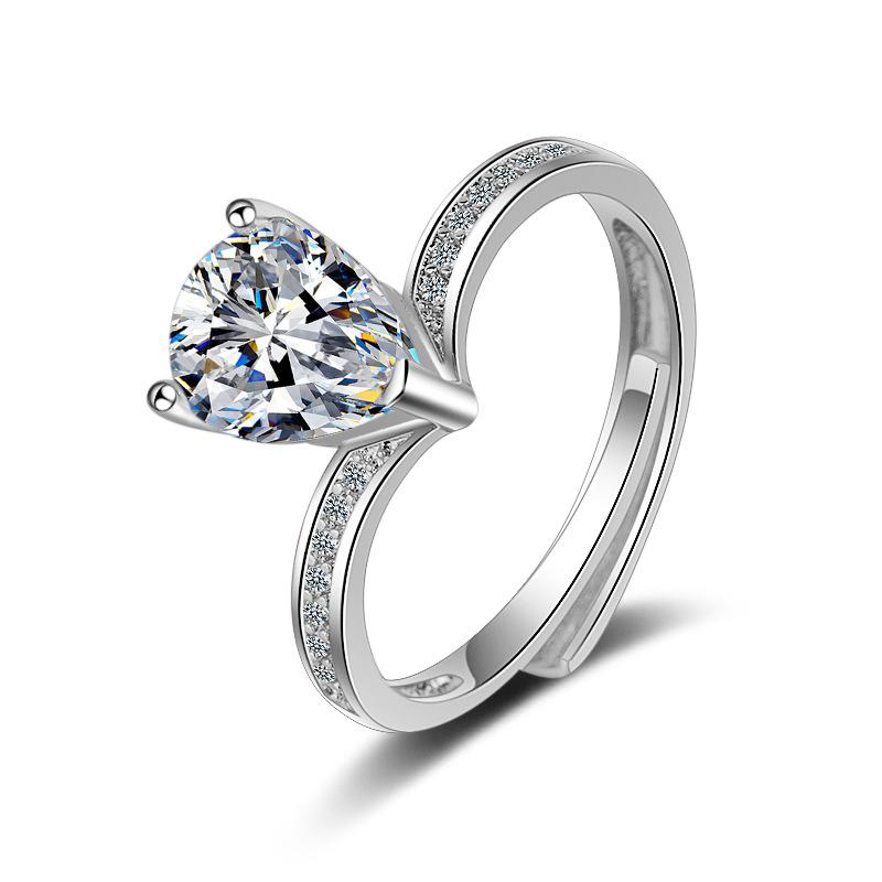 Prevent Allergy 925 Sterling Silver Jewelry Opening Rings Crystal Water Drop Shape Ring For Women Praty Wedding Jewelry Jz102