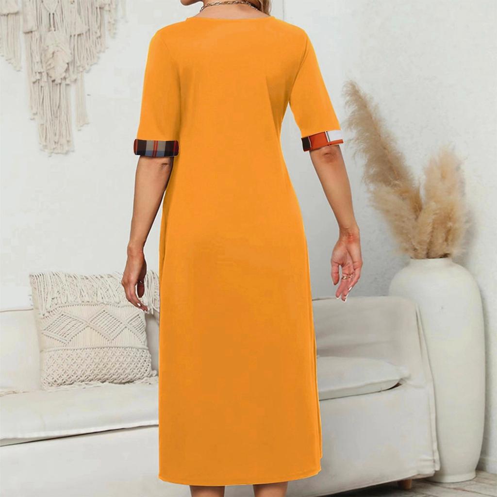 Women's Summer Round Neck Half Sleeve Irregular Printed Casual Long Skirt