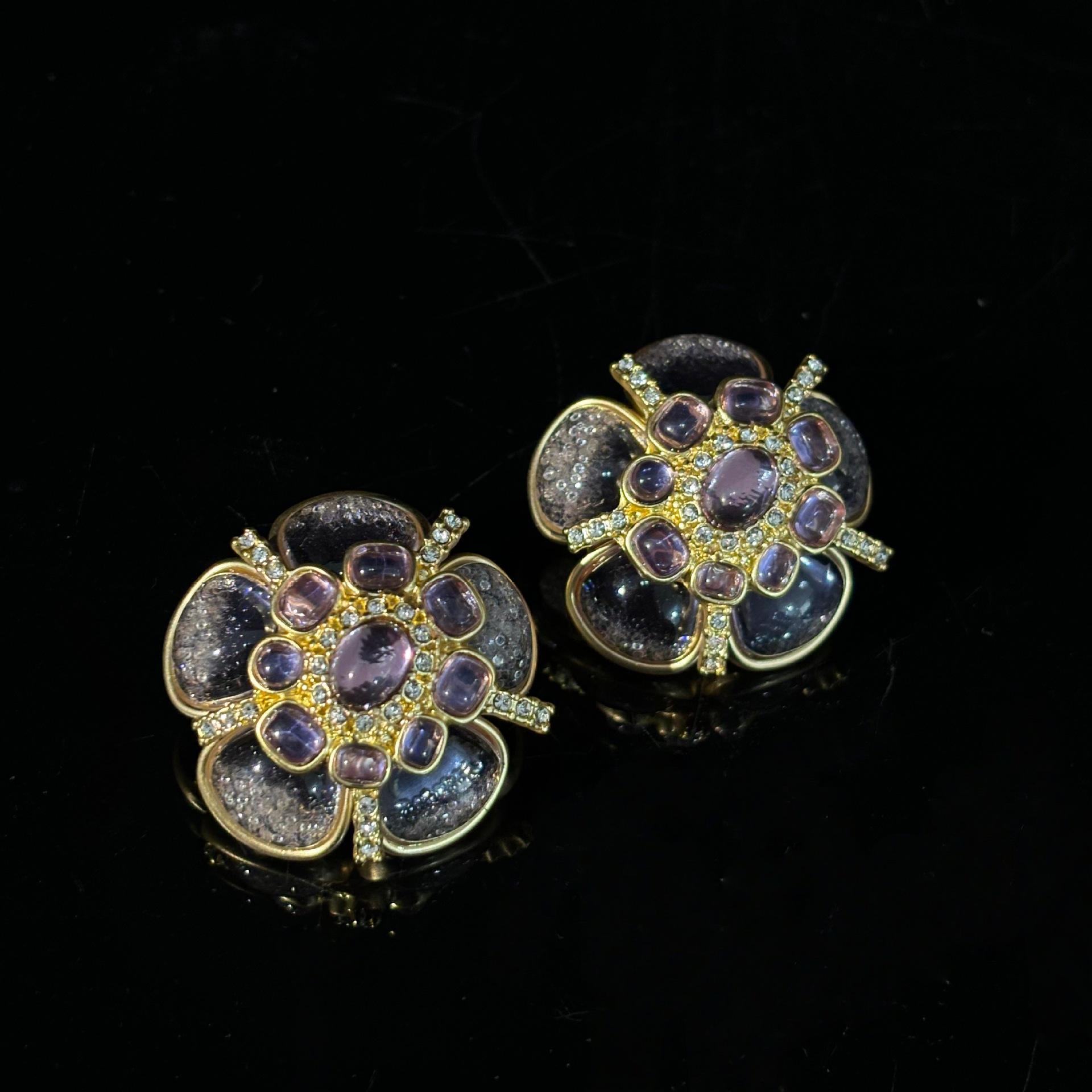 French Retro Purple Flower Necklace Set, Temperament Light Luxury Design Set