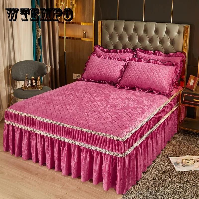 Buy European Style Velvet Bed Skirt Pillowcase Threepiece Suit Thicken