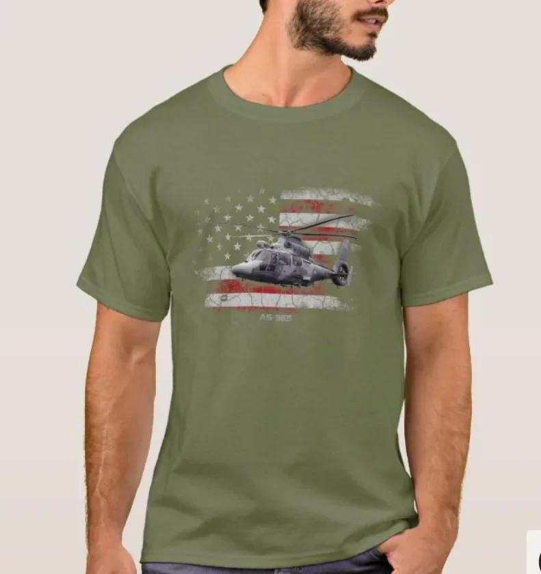 Vintage American Flag AS365 Dauphin Helicopter Veterans Day TShirt 100 Cotton ONeck Short Sleeve Summer Casual Mens Tshirt