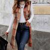 Women's Fashion Trend Vests for Autumn and Winter Contrasting Stripes Checkered Button Up Sleeveless Cardigans