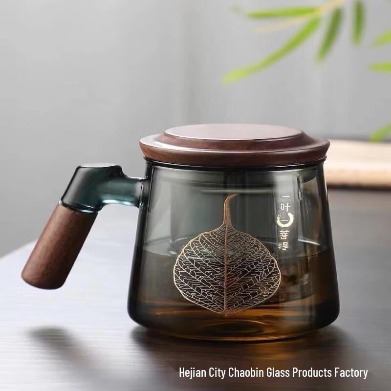 Shangqi One Leaf Bodhi High Borosilicate Glass Tea Infuser Mug