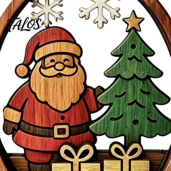 Boxwood Christmas Ornaments 3Pcs Santa Claus And Tree Ornaments, Wooden Oval Table Rustic Xmas Tabletop Decor Centerpiece, Solid Wood Desktop Ornament