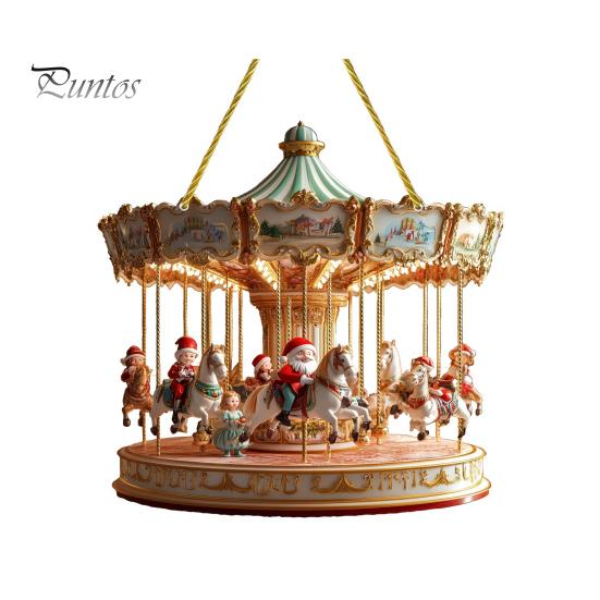 Santa Claus Carousel Pendants Christmas Carousel/Snow Cottage Hanging Ornament, Double-Sided Double Sided Printed Acrylic Charms Pendant for