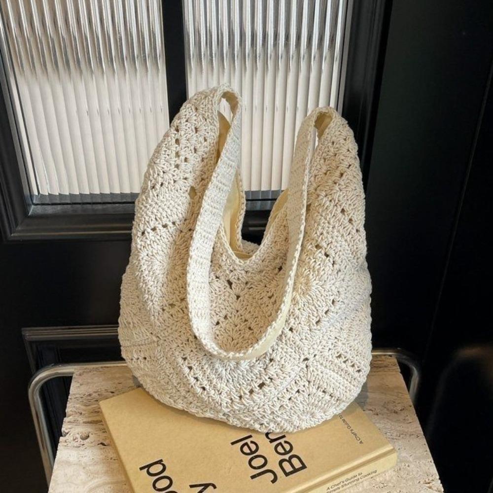 Lazy Style Crochet Shoulder Bag Large Capacity Tote Bag Trendy Women Straw Woven Bag  Ladies
