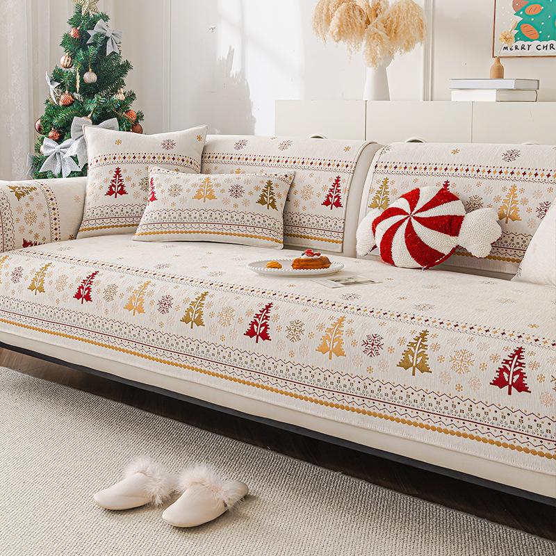 Christmas Tree Sofa Cover Mat 2025 New Light Luxury Premium Fixed One Piece Combination Warm Cover Cloth Anti Slip Sofa Cover