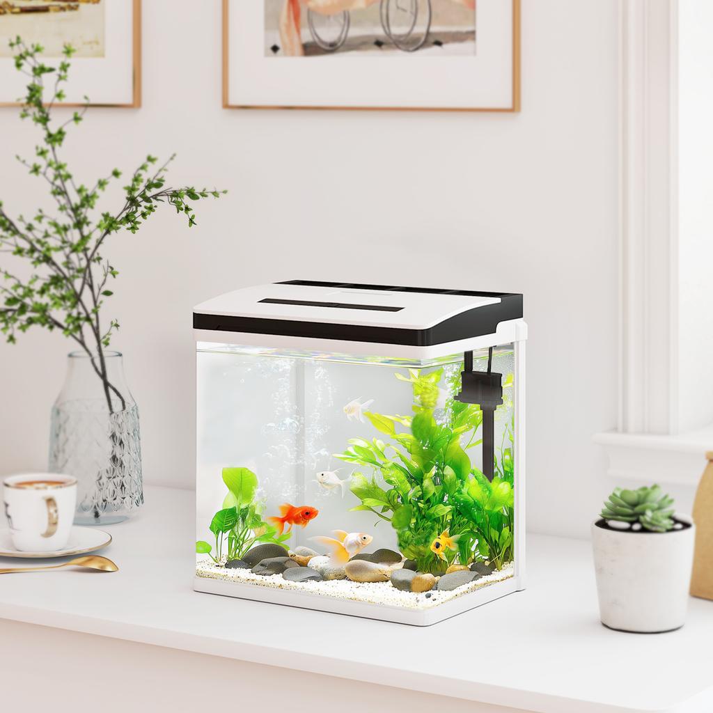 13L Glass Aquarium Fish Tank with Filter, LED Lighting, for Betta, Guppy, Mini Parrot Fish, Shrimp, 29 x 20 x 30.5cm