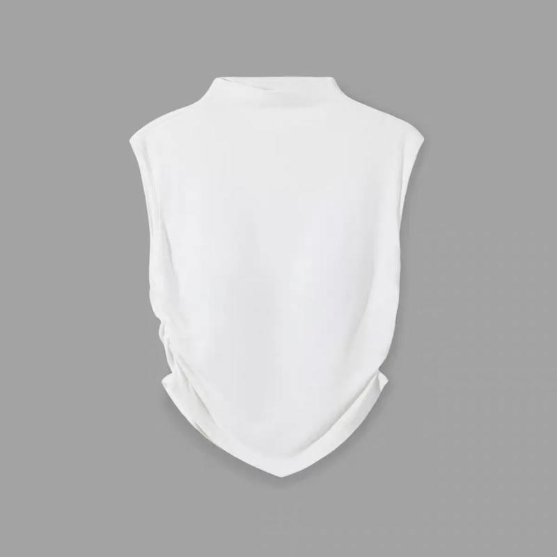 Top da donna magenta a collo alto senza maniche con spacco laterale, corto, aderente, casual, camicetta