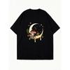 Oversized T Shirt Black Moon Mushroom And Stars Print For Casual Wear