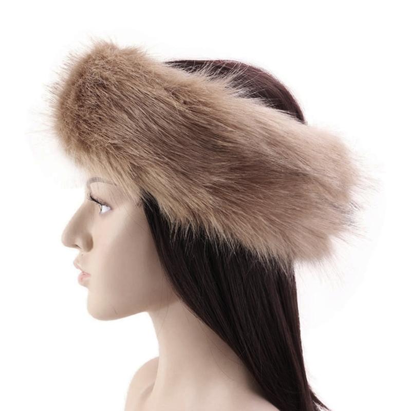 Fashion Fluffy Winter Warm Cap Wide Headband Elastic Outdoor Ski Hats Furry Ear Warmer Soft Warm Earmuff for Women