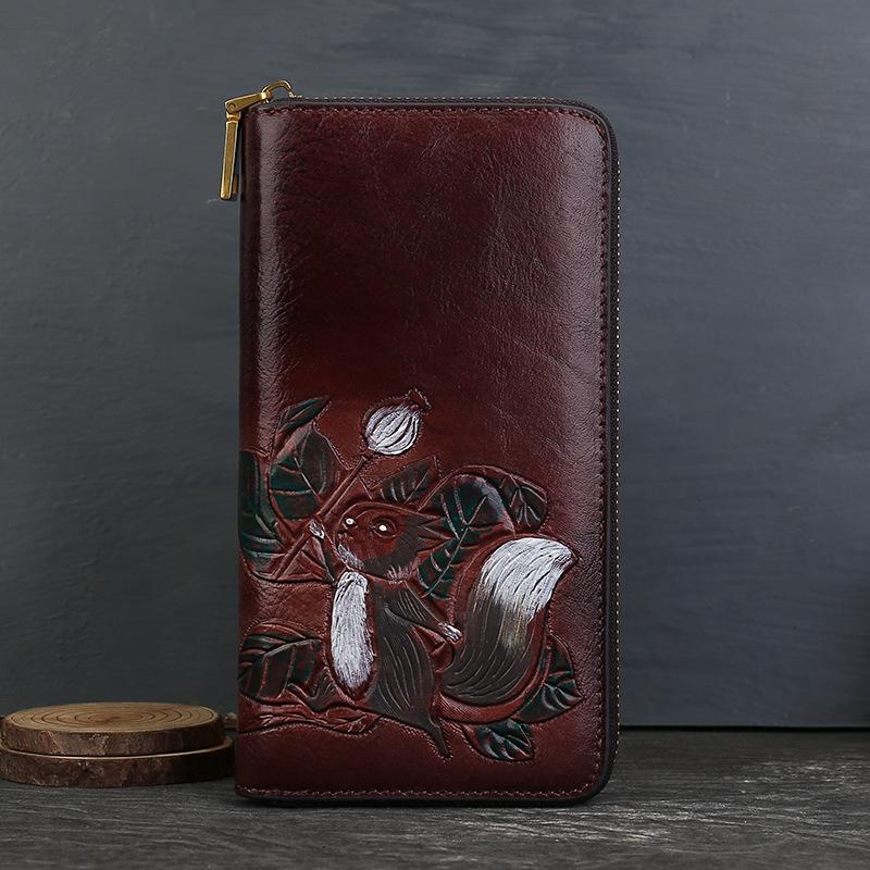 

Кошелек из натуральной кожи в ретро-цвете с эффектом состаривания, с множеством отделений и большой вместимостью, деловой клатч