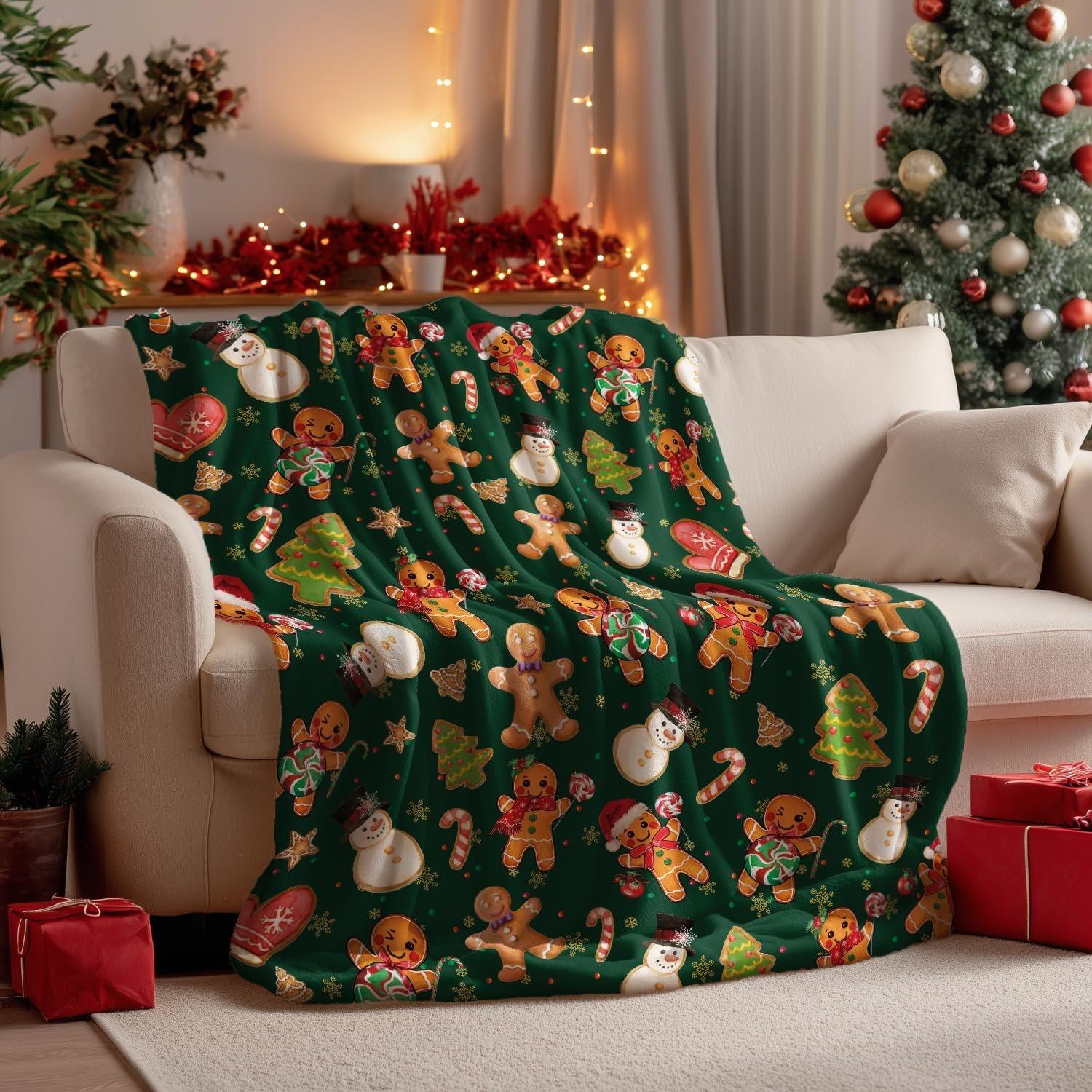 

Christmas Flannel Blanket Throw Green GingerbreadChristmas Bear Soft Fuzzy Plush Cozy Blanket for Couch Sofa Lounging 75cmx90cm