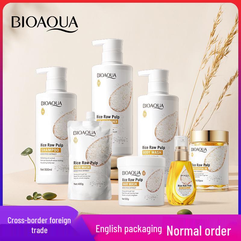 BIOAOUA Ensemble de Soins Capillaires à l'Essence de Ferment de Riz: Shampooing, Masque capillaire, Après-shampoing