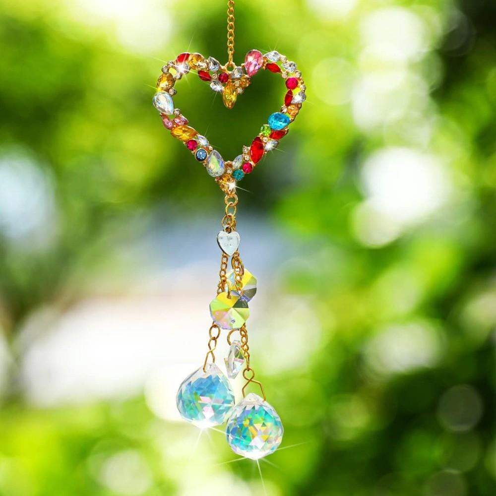 Decorative Handmade Crystal Suncatcher Exquisite Sparkling Wind Chime Reflective Heart Shape Crystal Pendant Housewarming Gift