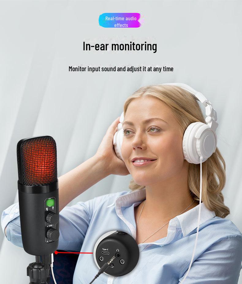 JIY USB RGB Condenser Microphone with Noise Reduction for Live Singing, E-sports, and Recording