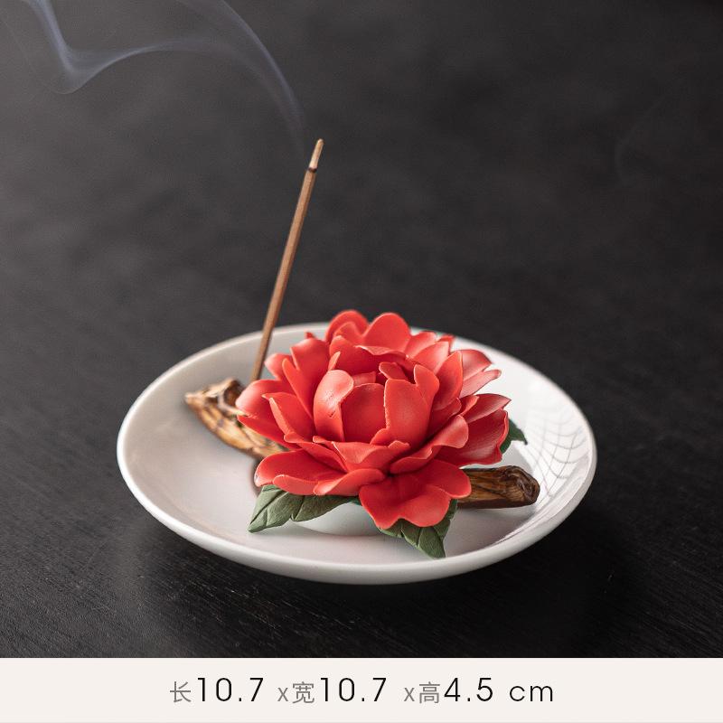 Zen Ceramic Censer Handicrafts Home Ornaments Peonies Incense Burner Flower Incense Stick Holder Home Office Table Decoration