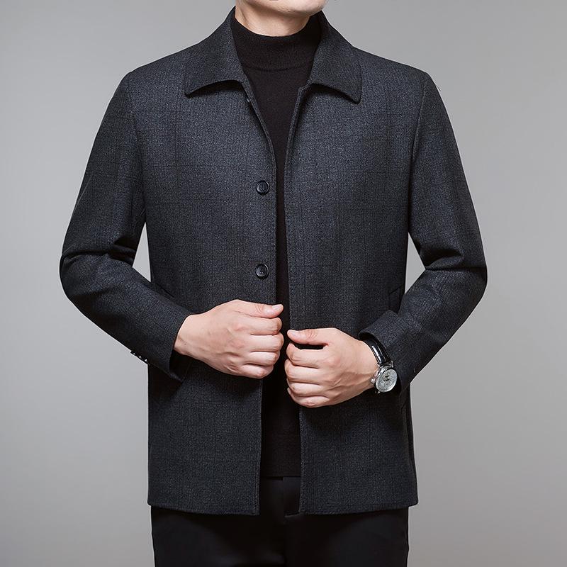 2022 Men's Single-Breasted Cashmere Coat - Business Casual Loose Wool Jacket for Middle-Aged Dads