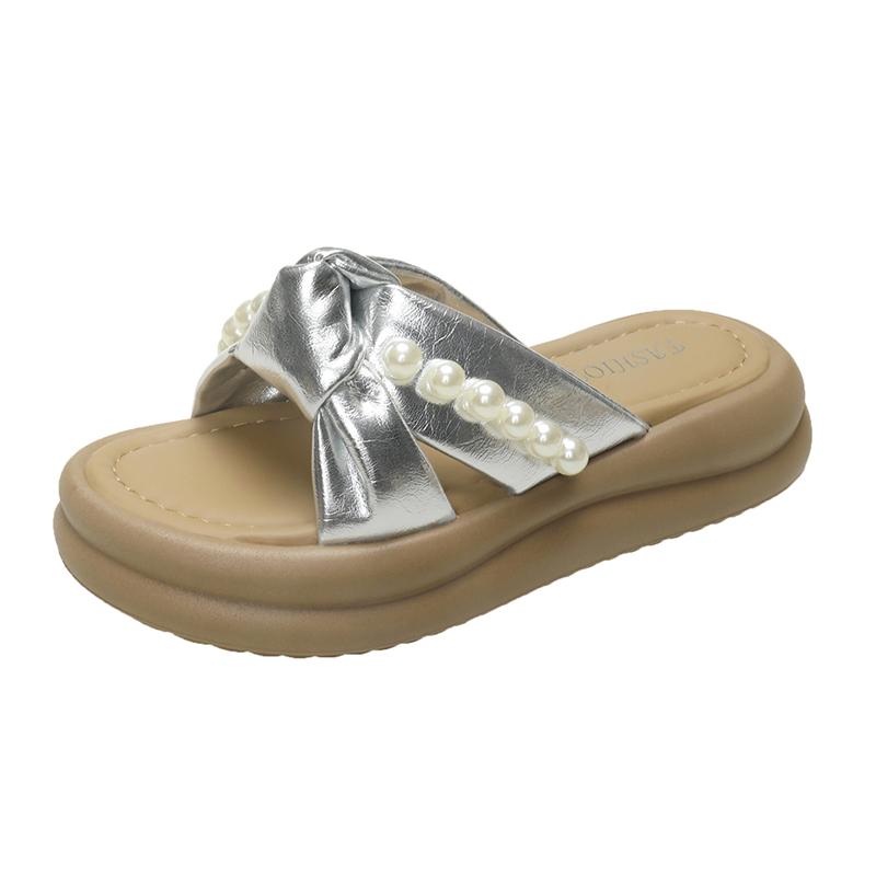 Fashion Platform Pearl Slippers for Women To Wear in Summer, New Versatile Fairy Style with Skirt, Lazy People Slip on And Drag