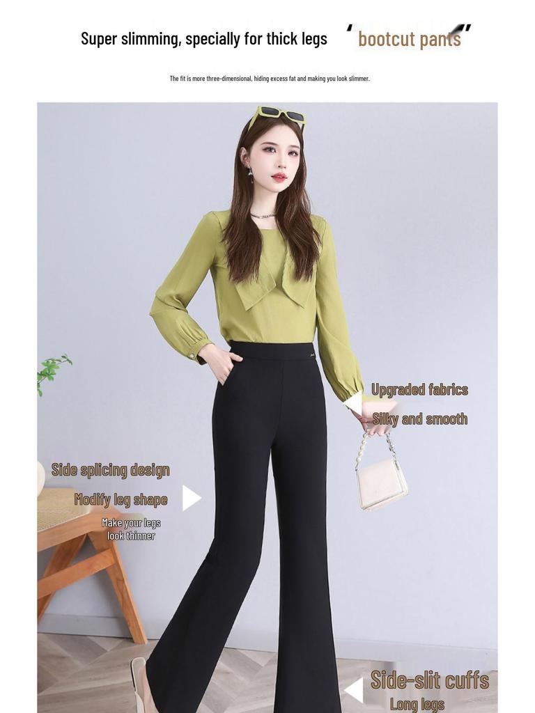 Women's High-Waist Black Flared Pants - Slim Spring/Autumn Style (2025) for Petite Sizes