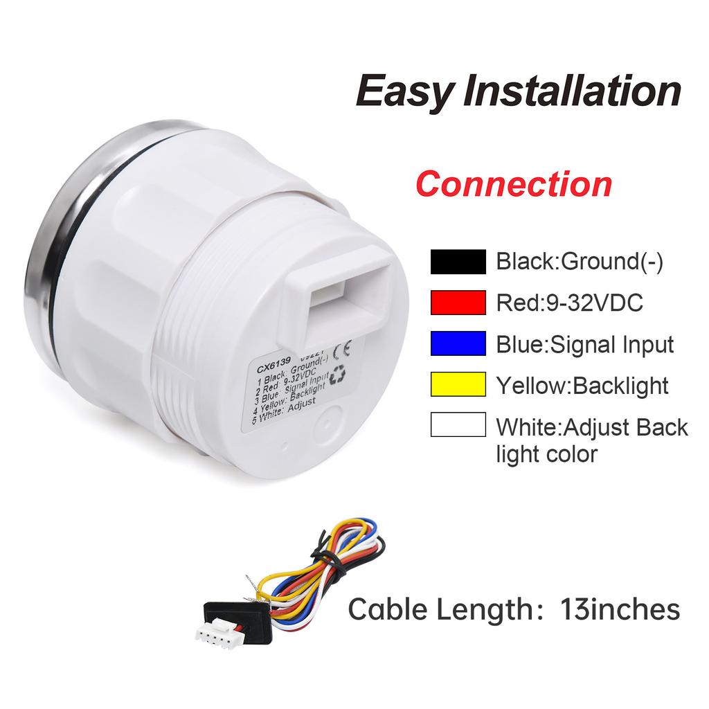 52mm Waterproof Car Boat Water Level Gauge 7 Color Backlight 0~190ohm Water Tank Gauge Water Level Meter For Liquid Level Sensor