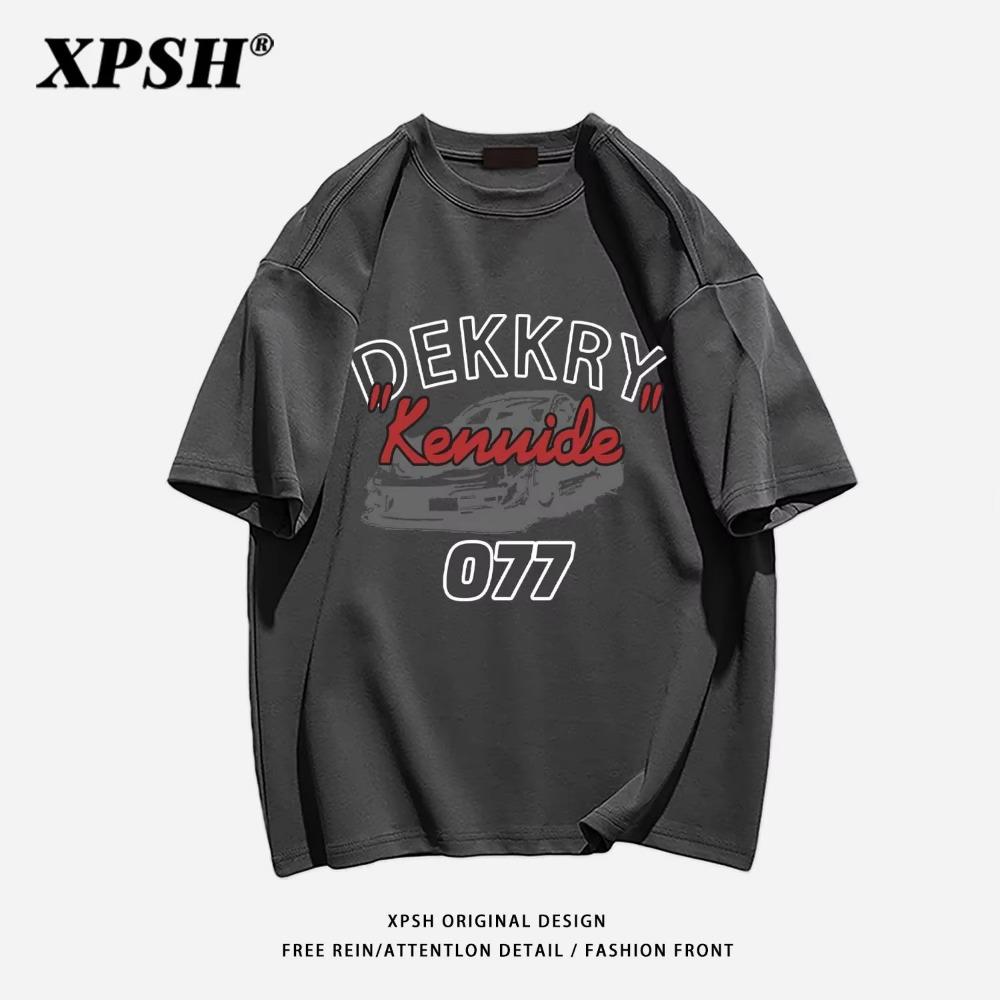 Summer Fashion Heavyweight Retro Men's English Letters 100% Cotton Printed Round Neck High-quality Casual Fitness Street T-shirt