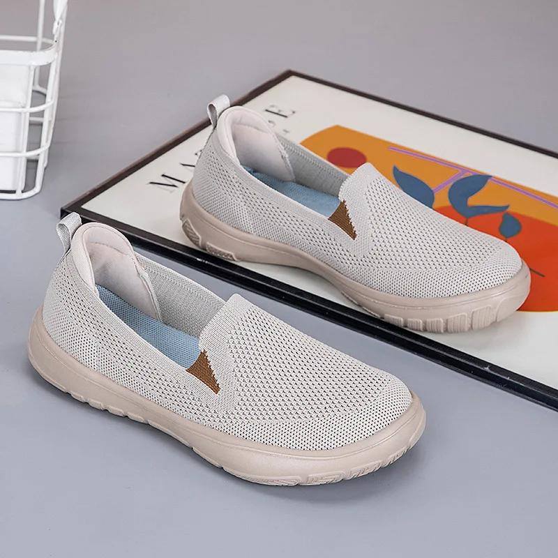

Fashion Women s Vulcanized Shoes Mesh Breathable Sneakers Slip on Flats Platform New Casual Shoes Ladies Anti-slip Walking Woven Shoes 35 хаки