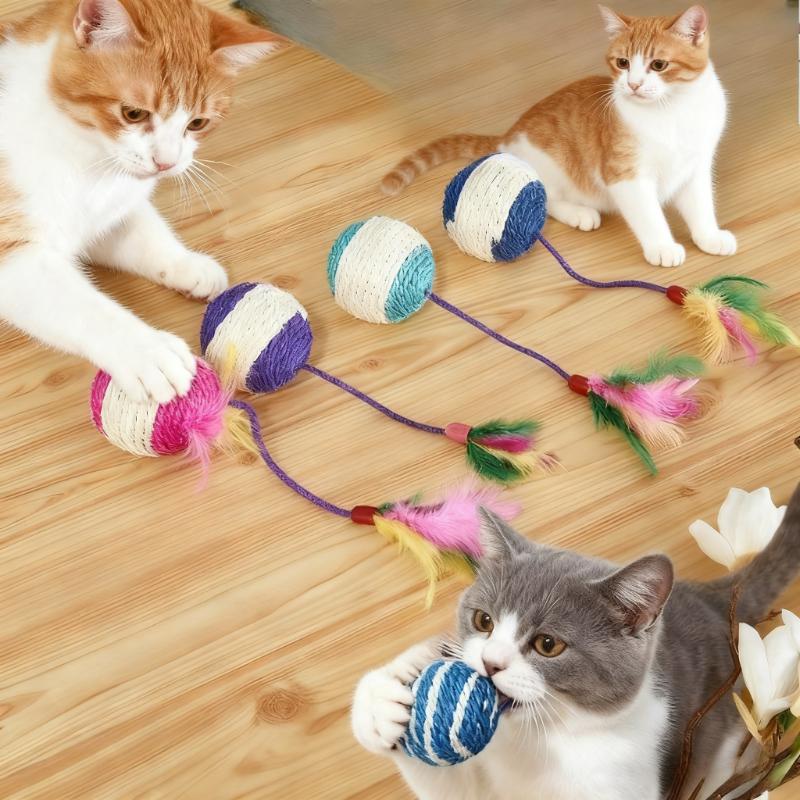 Cat Scratching Sisal Ball - Random Color Hanging Lightweight Durable Scratch-resistant Claw Grinder Toy, for Cats Interactive