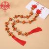Supreme Peach Wood Gourd Pendant with Brass Emperor Coins and Chinese Knot for Living Room Decor